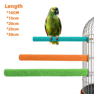 olorful natural wood bird perch with a textured sand coating, designed for claw grinding and beak health. Ideal for small pet birds like budgies, cockatiels, lovebirds, and finches, as well as small pets like hamsters and squirrels. Available in 10cm and 20cm sizes, this durable perch helps with chewing, exercise, and mental stimulation.